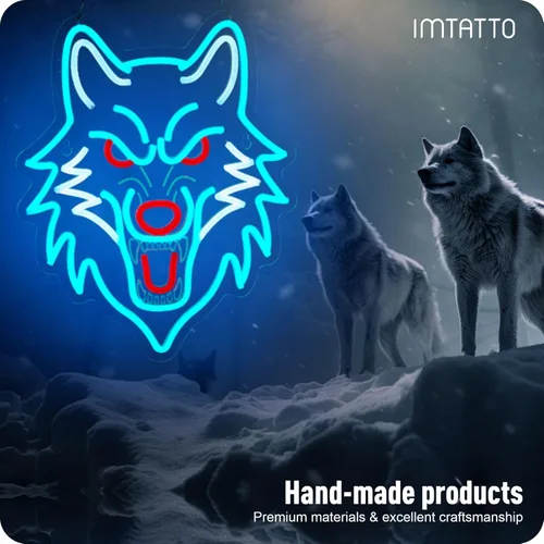 Miniatura 2 de Letrero de neón de lobo, luz LED de lobo, alimentado por USB, decoración de pared de animales atenuables, regalos de Navidad para niños y hombres