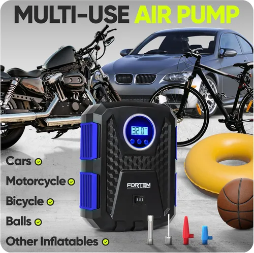 Miniatura 7 de FORTEM Inflador de neumáticos, compresor de aire portátil, bomba de aire para neumáticos de automóvil y bicicletas, bomba de neumáticos de automóvil