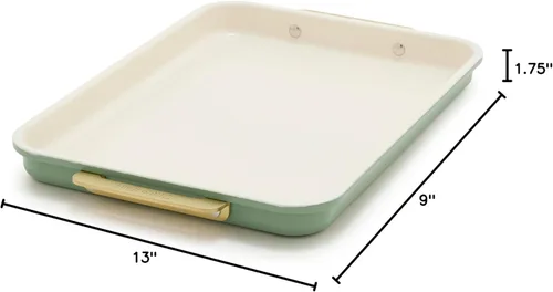 Miniatura 9 de GreenPan Bakeware - Bandeja cuarto de hoja de 13" x 9" pulgadas, bandeja antiadherente de cerámica para hornear, libre de PFAS y BPA, asas doradas