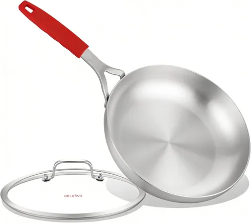 Miniatura 9 de DELARLO Sartén de acero inoxidable tricapa de 8 pulgadas de cuerpo entero, sartenes de chef aptas para horno y cocina de inducción, adecuadas
