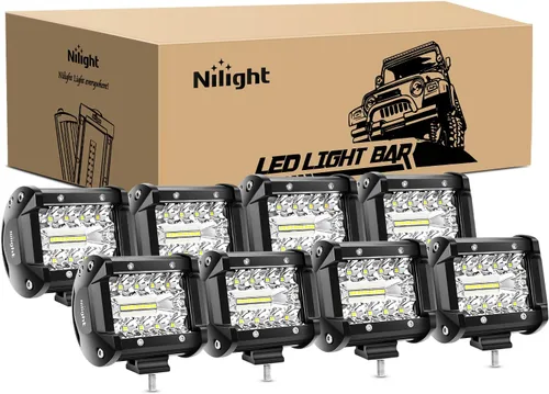 Nilight 8 piezas de cápsulas LED de 4 pulgadas, 60 W, barra de luz combinada de inundación y foco, triple fila, lámpara de conducción para techo,