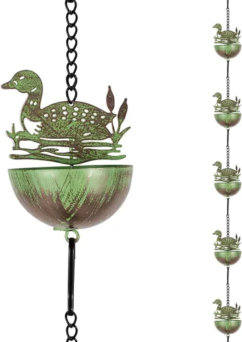 Miniatura 15 de Cadena de lluvia cuadrada, cadenas negras para canalones de 10 pies con 12 copas, cadena captadora de lluvia ajustable con campana para drenaje