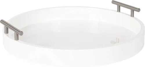 Miniatura 14 de Kate and Laurel Lipton - Bandeja decorativa redonda moderna de madera, 18 pulgadas de diámetro, marrón rústico y negro, bandeja decorativa