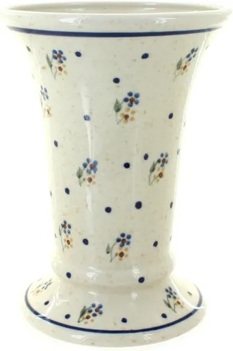 Jarrón pequeño de cerámica pulida de rosas azules, jarrón pequeño de prado campestre blanquecino, 6 pulgadas de alto, florero de cerámica, diseño