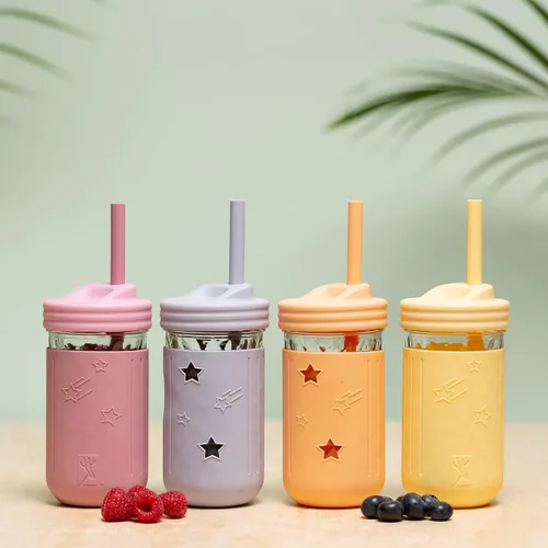 Miniatura 2 de Elk and Friends Pajitas de silicona reutilizables para adultos y niños con tapón para tarros o vasos Mason de 12 y 14 onzas, paquete de 8 pajitas