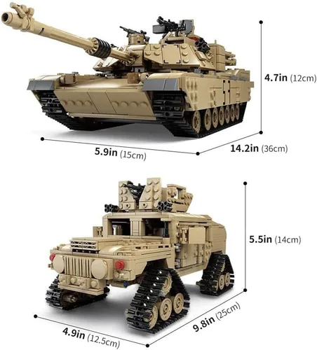 Miniatura 7 de M1A2 Abrams - Juego de construcción de tanques, modelo militar moderno a escala 1:28 con figuras de soldado, tanque 2 en 1 y vehículo blindado