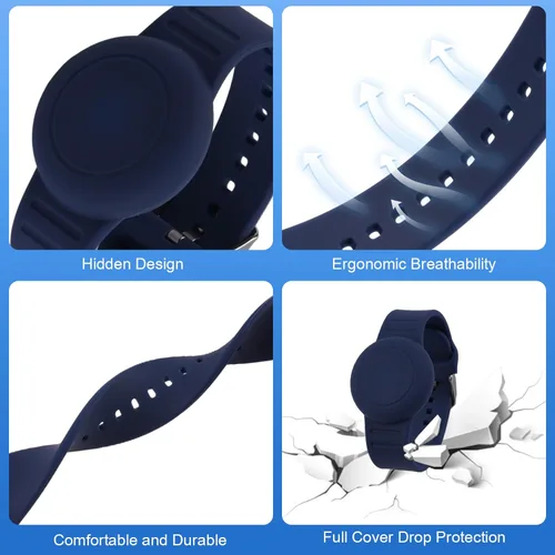 Miniatura 4 de Pulsera de AirTag impermeable para niños (paquete de 2), soporte de silicona suave y ligero para niños ocultos, pulsera Airtag para niños, funda