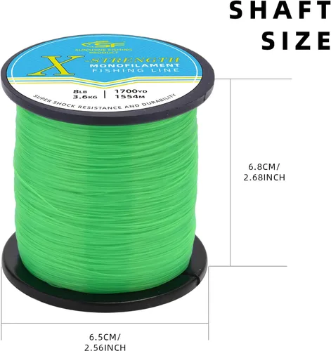 Miniatura 2 de SF - Línea de pesca monofilamento premium, carrete X-Strong de nailon mono material, línea líder para agua salada y agua dulce, Verde de alta