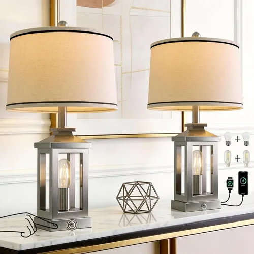 Miniatura 16 de G-SAFAVA Lámparas de mesa de granja de 23.75 pulgadas, puertos de carga USB A+C, lámpara de control táctil regulable de 3 vías, luz nocturna