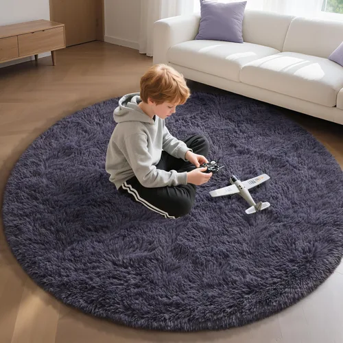 Miniatura 36 de EVOIONOS - Alfombra redonda gris para dormitorio, 5x5 pies; alfombras circulares suaves y esponjosas para sala de estar, alfombras de felpa peludas