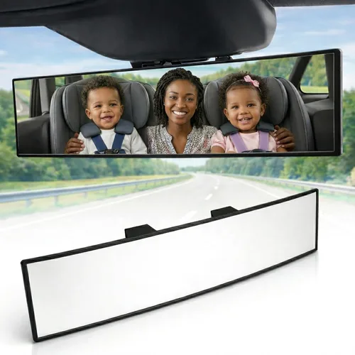 Miniatura 9 de Espejo retrovisor ICBEAMER de 9.4 pulgadas con clip Tinte azul convexo, vidrio panorámico de gran angular HD, antirreflejo, ajuste universal