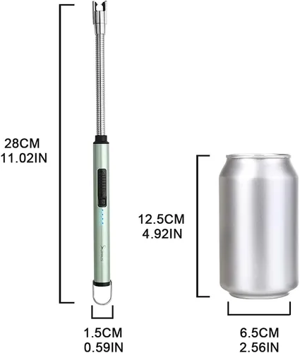 Miniatura 5 de Encendedor de vela eléctrico SUPRUS USB tipo C recargable con carcasa de acero y gancho colgante con cuello flexible de 360° (Verde)