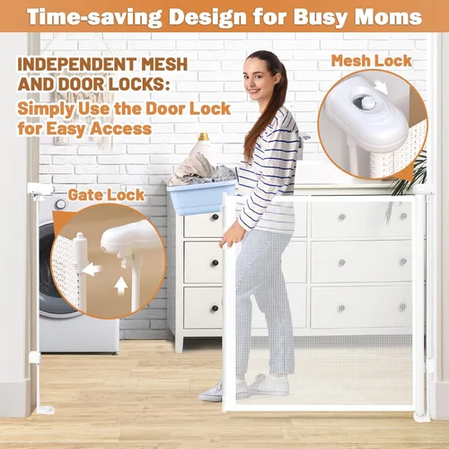 Miniatura 4 de Puertas de bebé retráctiles para escaleras, Pravoluxmax puerta retráctil extra ancha de 78" con varillas de soporte para la casa, puerta de Blanco