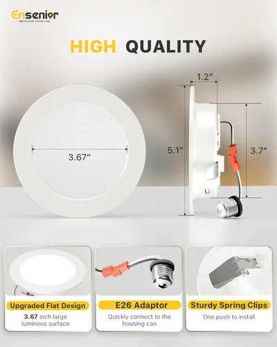 Miniatura 6 de Ensenior Paquete de 4 luces LED de 4 pulgadas, iluminación empotrable LED regulable, temperatura de color ajustable 5CCT (2700K-5000K), 7W = 77W