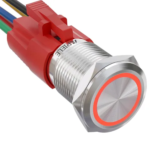 Miniatura 20 de APIELE - Interruptor de botón de encendido de pestillo de 16mm, 12 V CC, carcasa negra con cabeza de ojo de ángel LED para orificio de montaje