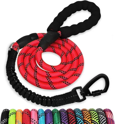 Miniatura 35 de Correa de perro de cuerda de 3 pies: correa resistente con gancho giratorio bloqueable, hilos reflectantes, bungee y asa acolchada - Correa