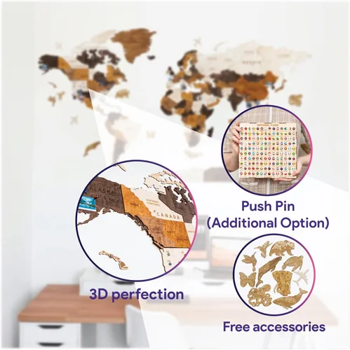 Miniatura 5 de HYPERI Mapa del mundo de madera en 3D de varias capas para decoración de pared, decoración de pared de arte en madera, mapa mundi para pared, mapas