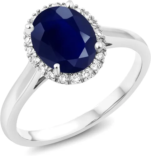 Miniatura 44 de Gem Stone King Anillo de compromiso ovalado de oro blanco de 10 quilates con piedra natal y halo de diamantes Ovalado de 0.354 x 0.276 in Anillo