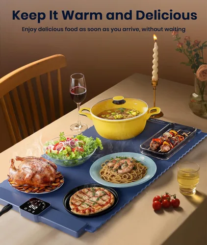 Miniatura 7 de Alfombrilla de Calentamiento de Alimentos, Bandeja de Calentamiento Eléctrica con 5 Configuraciones de Temperatura para Mantener la Comida Caliente
