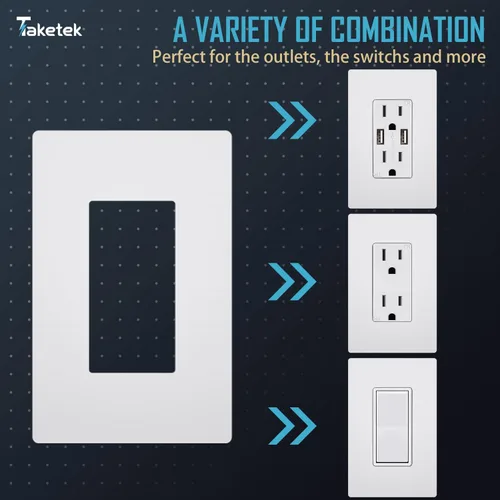 Miniatura 5 de TAKETEK - Placas de pared decorativas sin tornillos, cubiertas de tomacorriente seguras para niños, cubiertas de interruptor de 1 banda en blanco