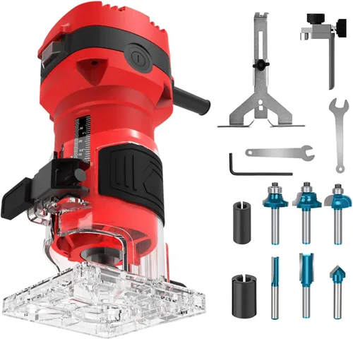 Miniatura 8 de Herramienta de enrutador para carpintería, enrutadores de palma compactos de 32.000 RPM, enrutador de recorte con 6 brocas de madera, pinzas de 1/4