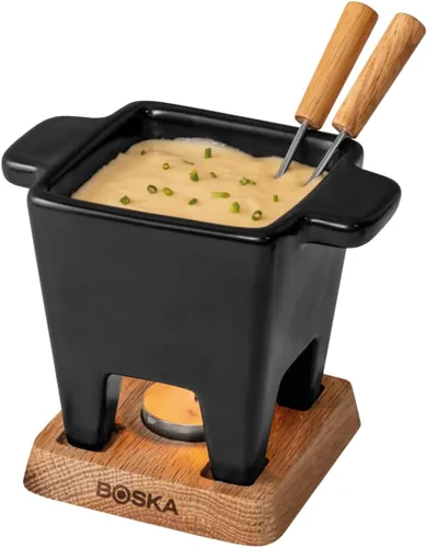 Boska Juego de fondue de tapas con vela de té - Ideal para queso o chocolate - Olla caliente de cerámica apta para microondas - Fuente de chocolate