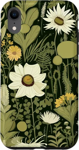 Miniatura 24 de iPhone 13 Wildflower, patrón de flores botánicas verdes, funda de flores silvestres boho