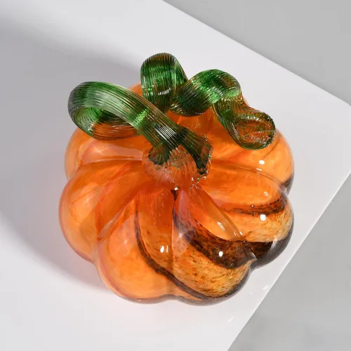 Miniatura 3 de Figura de calabaza de cristal soplado a mano de 3 pulgadas, pisapapeles de calabaza de cristal marrón grande, calabazas de Acción de Gracias