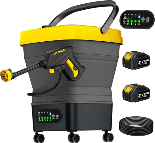 Miniatura 9 de LITEKON Lavadora a Presión Portátil Inalámbrica, Máx 750PSI, Batería 2x5.0Ah, Eléctrica de 4 Presión Ajustable con Tanque de 4.5Gal, Manguera