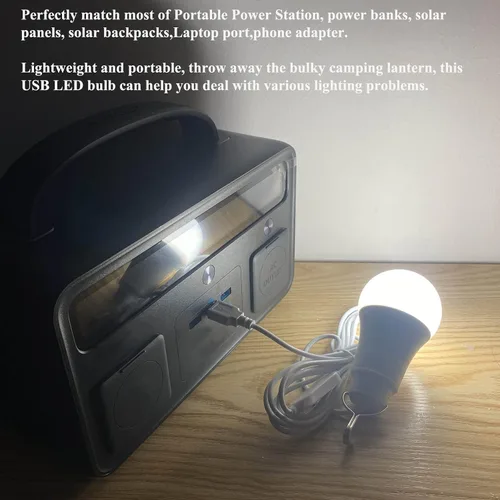 Miniatura 6 de Paquete de 2 bombillas USB regulables alimentadas por USB de 5 V 7 W, lámpara colgante para exteriores, portátil, para campamento, camión, tienda