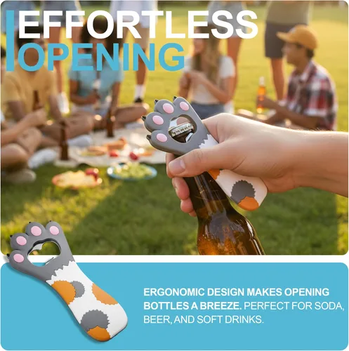 Miniatura 2 de Imán de abrebotellas con diseño de pata de gato, imán para refrigerador, abrebotellas de metal de silicona para coca-cola, barman de cocina, barware