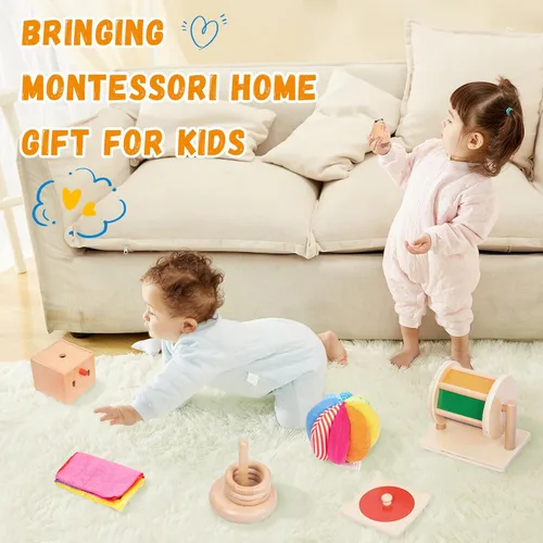 Miniatura 7 de Kit de juego Adena Montessori para bebé de 5-6 meses, juguetes educativos de aprendizaje 8 en 1 para niños pequeños, incluye tambor giratorio