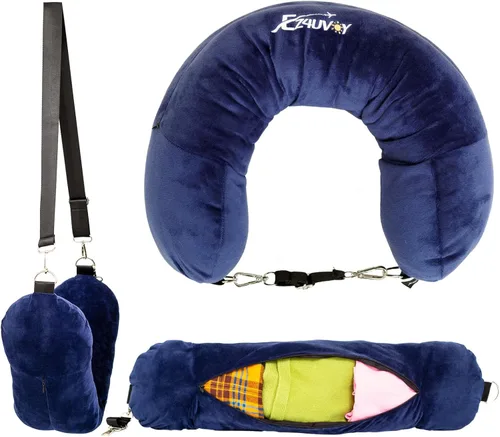 Miniatura 8 de Almohada de viaje para el cuello rellenable con ropa, almohada para el cuello rellenable para viajar, bolsa de almacenamiento rellenable y plegable