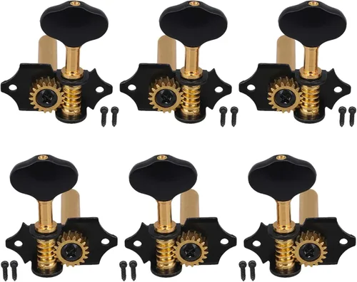 Yibuy Aleación de zinc negro dorado estilo abierto máquina de guitarra cabeza afinación clavijas de bloqueo sintonizadores 3L 3R 18:1 para guitarra