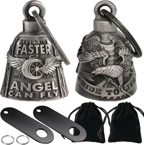 Miniatura 7 de Dream Apparel Paquete de 2 campanas de motocicleta, ángel de la guarda para motociclista, hombres y mujeres, montar con perchas, Drive Away Gremlins