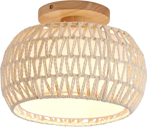 Miniatura 8 de Lámpara de techo de ratán bohemio, 3 opciones de estilo, luces de techo de mimbre semiempotradas, accesorios de luz costera beige, candelabro