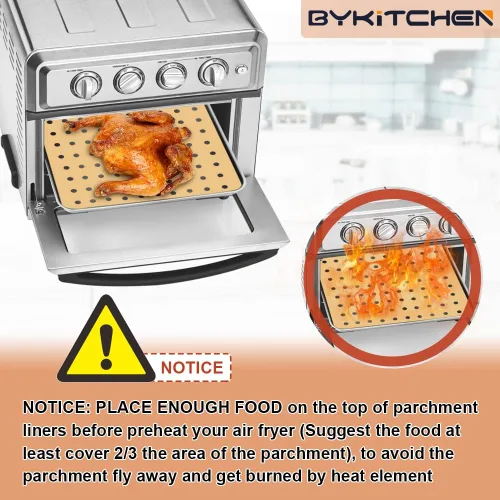 Miniatura 6 de BYKITCHEN Forro para horno para freidora de aire, 9 x 11 pulgadas, papel pergamino rectangular sin blanquear, compatible con Cuisinart, Breville