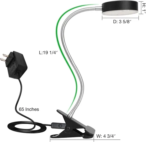 Miniatura 2 de Lámpara de escritorio LED con clip, con interruptor, cuello de cisne flexible de 19.25 pulgadas 4.5W 260LM, 4000K blanco frío, cable de 65