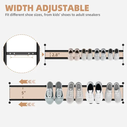 Miniatura 4 de STORAGE MANIAC Zapatero largo expandible, estante de zapatos de metal ancho apilable de 6 pares, estante ajustable para zapatos, organizador