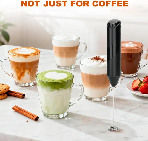 Miniatura 6 de Espumador de leche de mano, máquina de espuma eléctrica a pilas, mezclador de bebidas con batidor de acero inoxidable para café, matcha, lattes