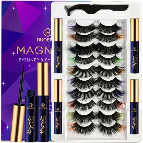 Miniatura 15 de DUOERLA - Pestañas magnéticas de aspecto natural, kit de pestañas magnéticas 3D de ojo de gato con delineador de ojos, 10 pares de 1 estilo más