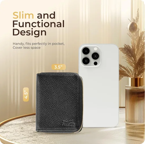 Miniatura 7 de Claasico Cartera Bifold para mujer con bloqueo RFID Cartera de piel auténtica con cremallera y bolsillo para monedas para mujer Elegante soporte