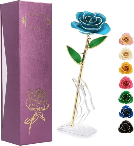 Miniatura 23 de Ejoyous Regalo de rosa para el día de la madre para mamá, rosa sumergida en oro de 24 quilates chapada en oro real preservada para siempre con Rosa