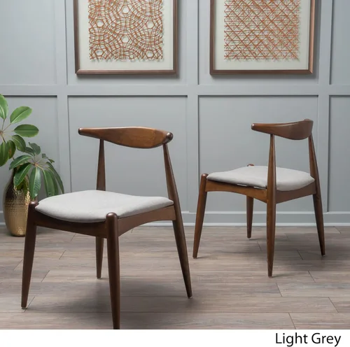 Miniatura 4 de Sandra Grey set de 2 sillas modernas, para comedor, estilo mediados de siglo, de tela color gris y madera de nogal.