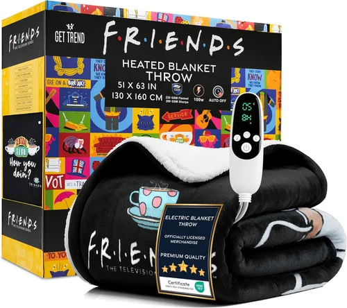 Manta Eléctrica Térmica del Programa de TV Friends, Lujosa Manta de Forro Polar Suave, Calentamiento Rápido con 9 Configuraciones de Calor y Apagado