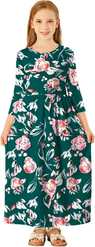 Miniatura 13 de 21KIDS Vestido largo floral de manga larga 3/4 con bolsillos para niñas de 6 a 12 años