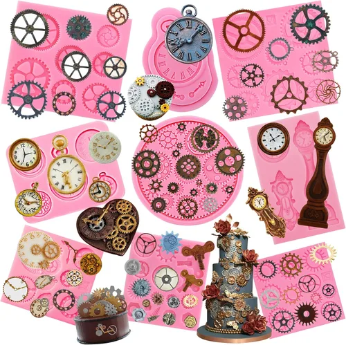 Miniatura 9 de Funshowcase Reloj de estilo steampunk para reloj, engranajes, engranajes, molde de silicona para Sugarcraft, decoración de pasteles, decoración