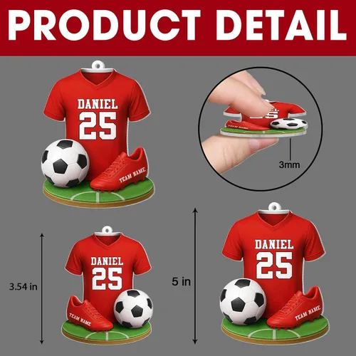 Miniatura 5 de Adorno de fútbol personalizado, adorno 2D de Navidad de fútbol, decoración del árbol de Navidad para jugadores y fanáticos del fútbol, adornos Ds1