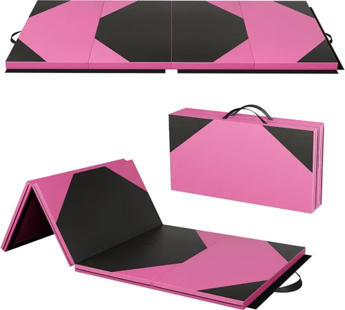 Polar Aurora - Esterillas de gimnasia plegables de 4 pies x 8 pies x 2 pulgadas, gruesas, para ejercicios aeróbicos, estiramiento y yoga Rosa-Negro