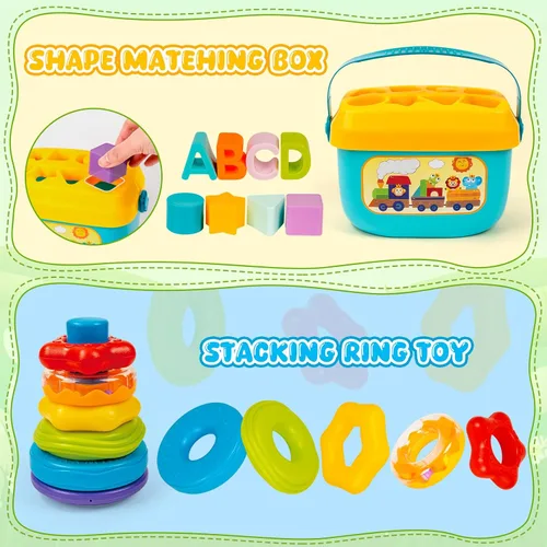 Miniatura 2 de Juguetes Montessori para Bebés de 6 a 18 Meses con Clasificador de Formas Sensoriales, Juguete de Juego de Correspondencia, Anillos Apilables